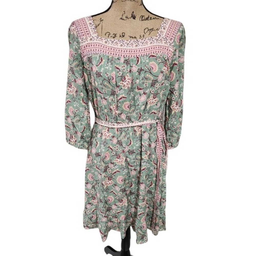 Luxology Pink and green vintage vibes prairie boho Midi dress size small new!!